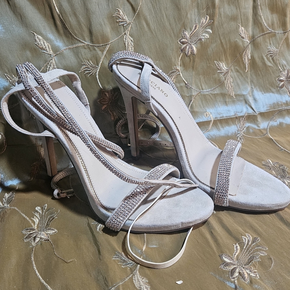Guess by Marciano Beige Strappy Heels With Bling Detail